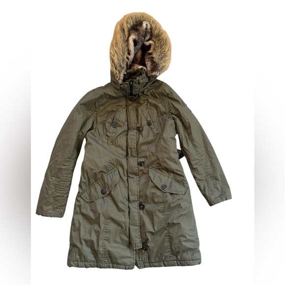 Urban Republic size small faux fur hooded military hunter green jacket - Picture 2 of 6